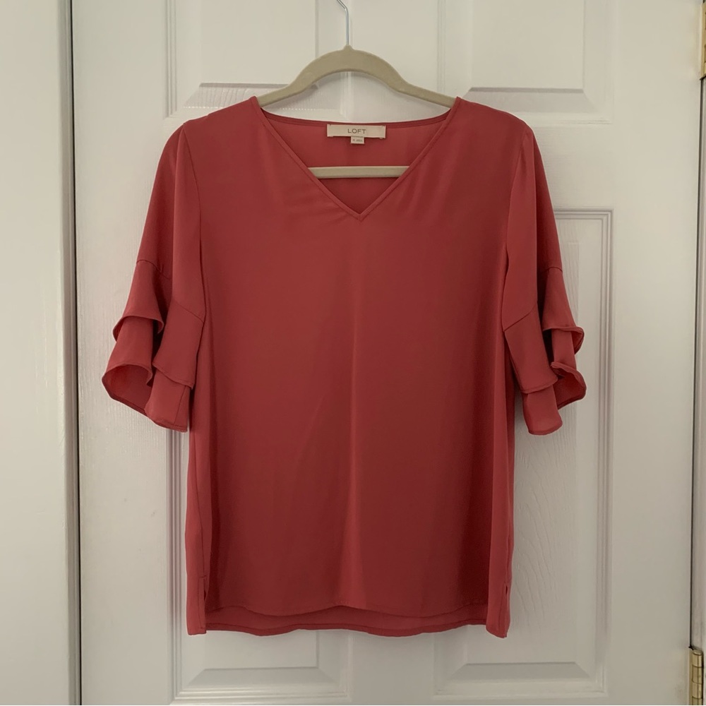 LOFT Pink Bell Sleeve Blouse